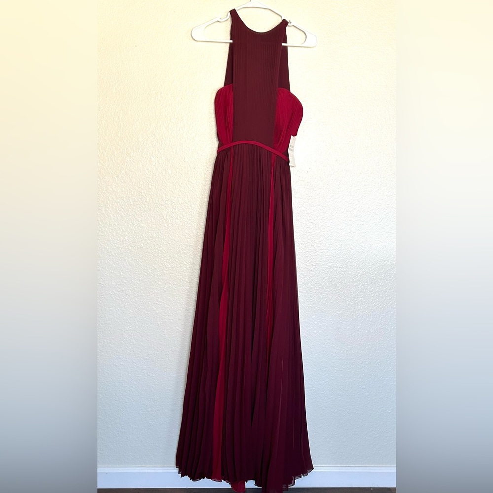 NWT Celeb pleated Crepe strapless Maxi Dress Formal prom, burgundy red, Sz.2 - Picture 5 of 13